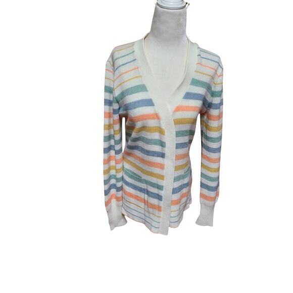 Vintage 70s striped acrylic cardigan size medium pastel - Picture 1 of 5